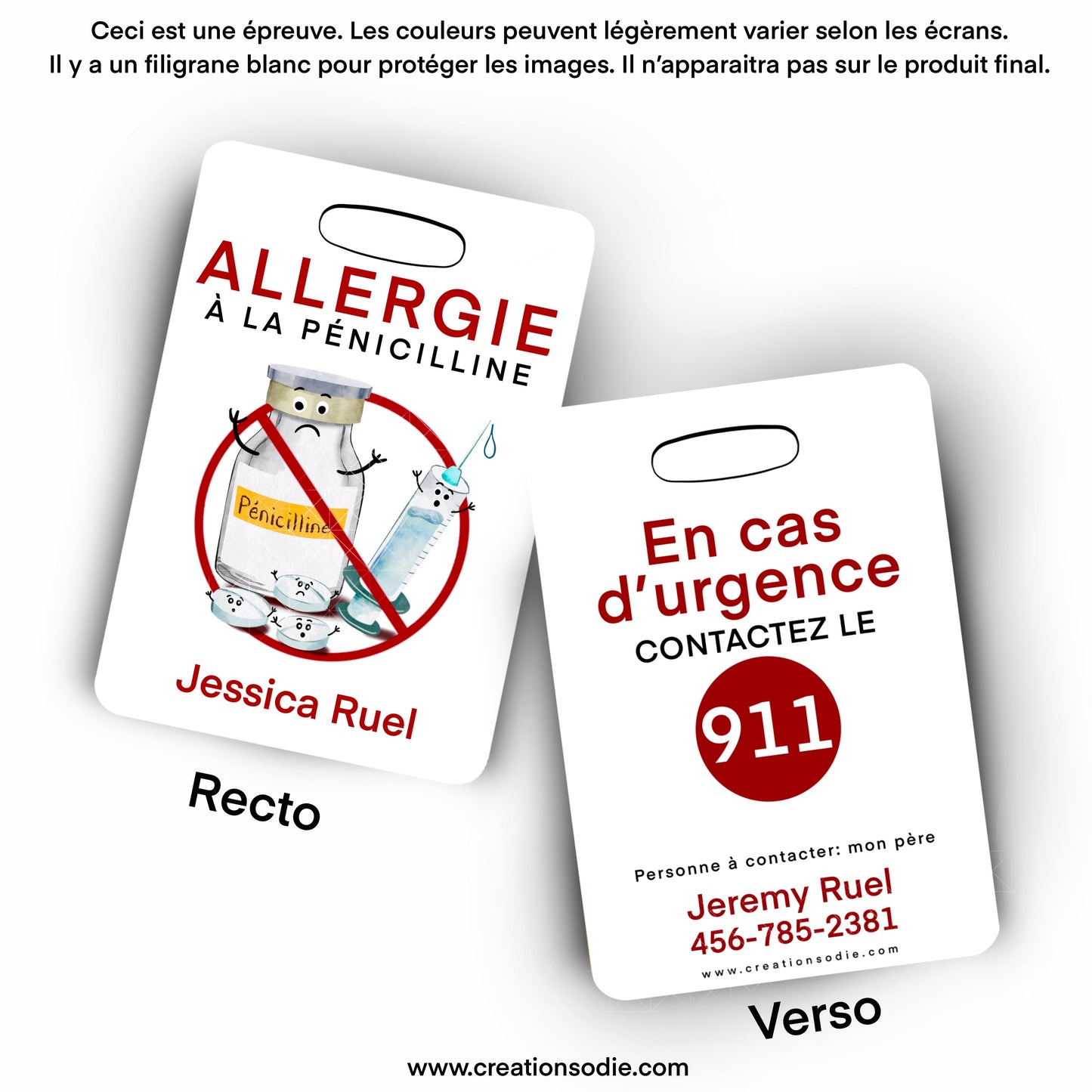 Étiquette d’alerte - Allergie à la pénicilline - Créations Odie