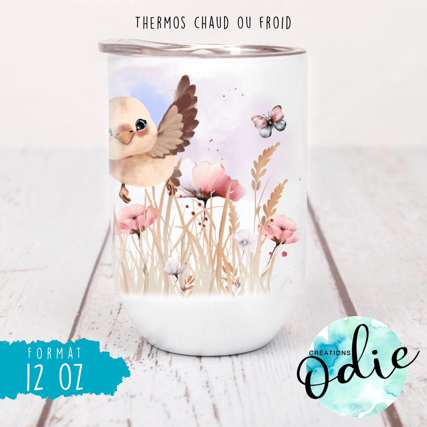 Tasse isotherme - Oiseaux et fleurs - Verre isotherme - Créations Odie