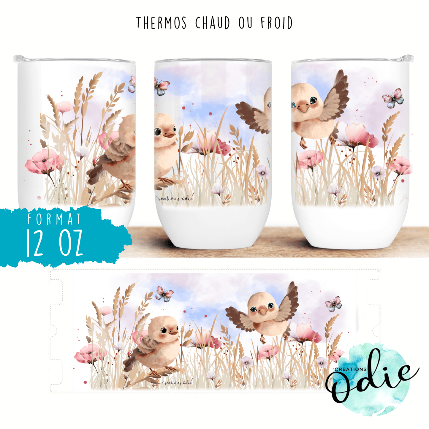 Verre isotherme - Oiseaux et fleurs - Verre isotherme - Créations Odie