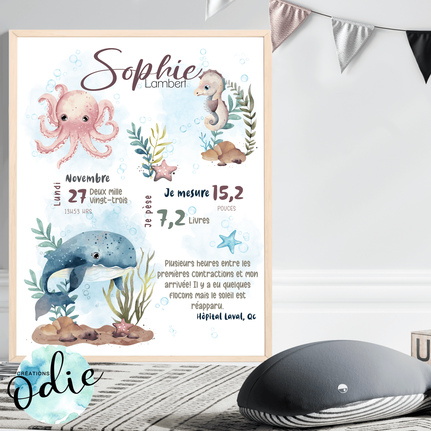 Affiche de naissance - Océan - Bébés et tout-petits - Créations Odie