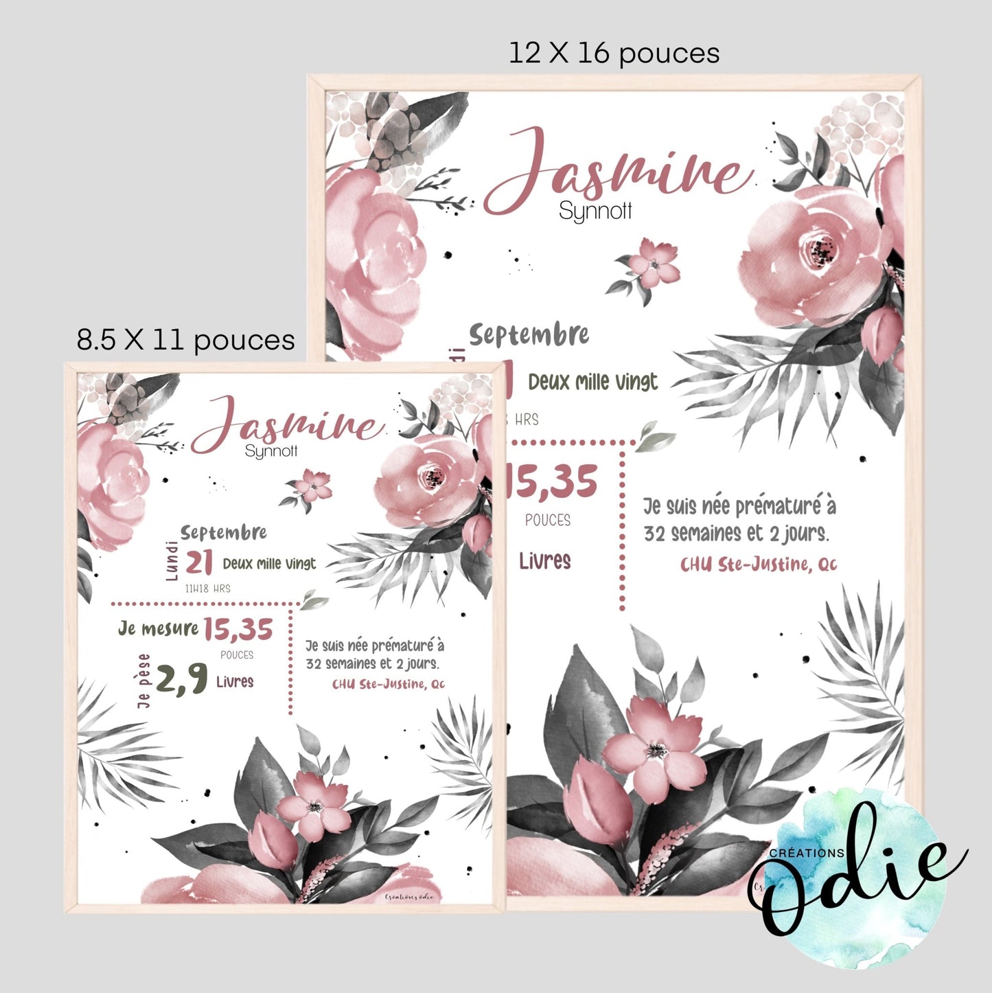 Affiche de naissance - Thème Roses - Bébés et tout-petits - Créations Odie