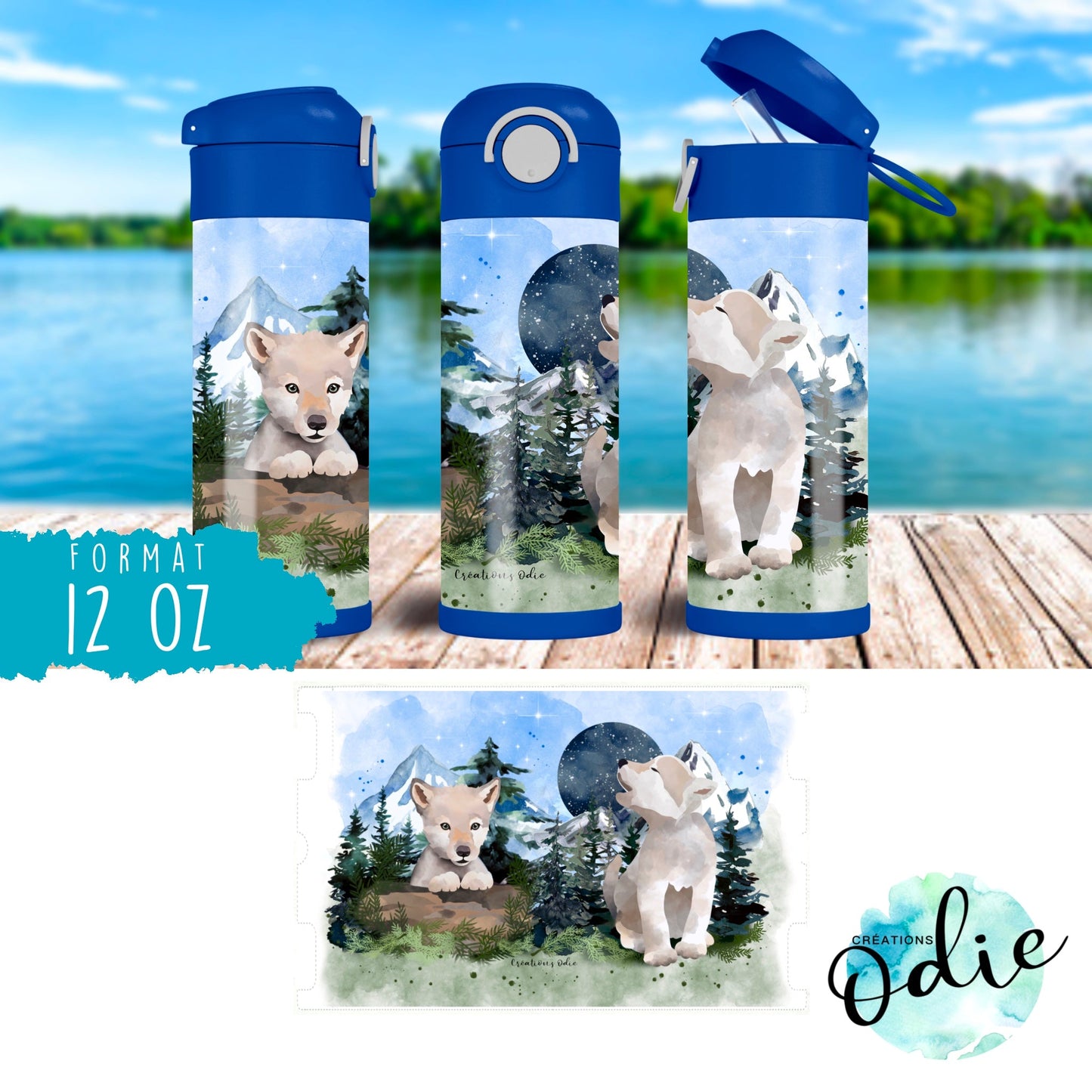 Gourde thermos - Les louveteaux - Verre isotherme - Créations Odie