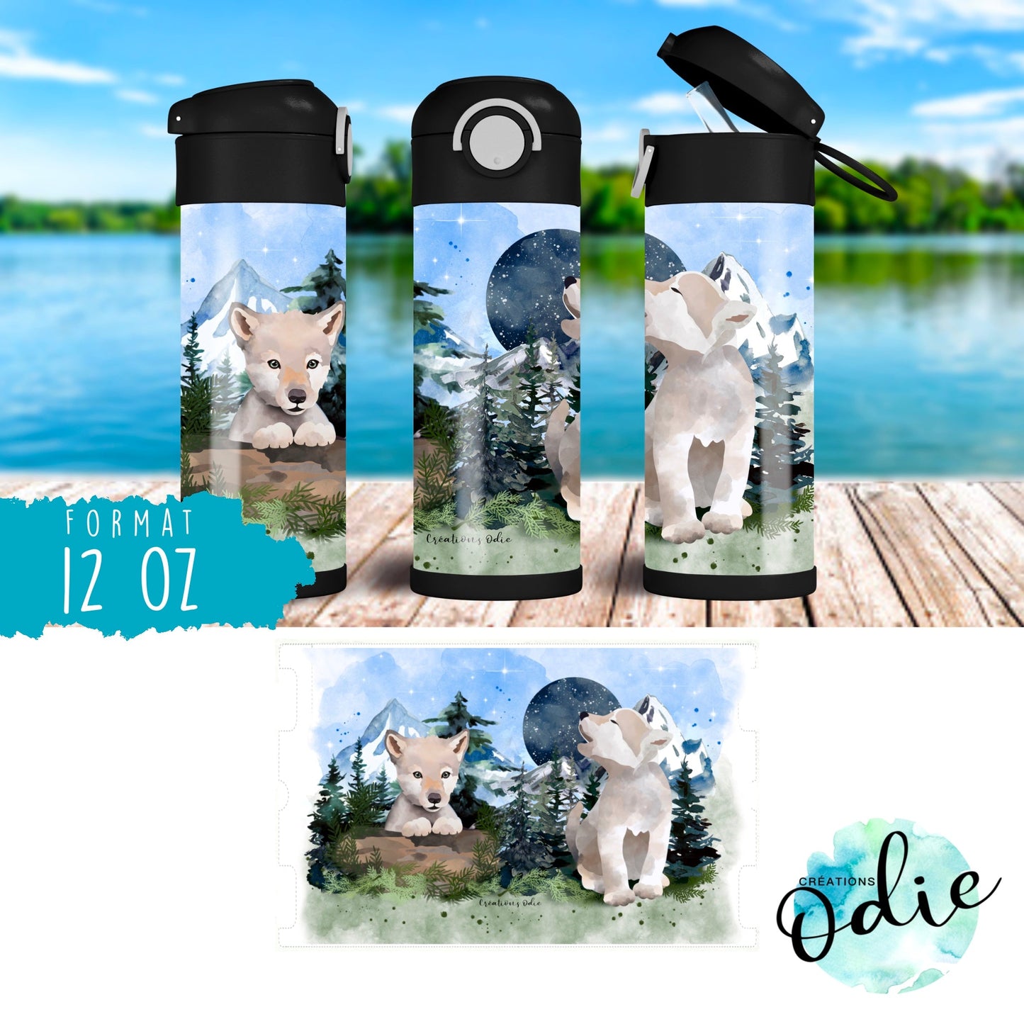 Gourde thermos - Les louveteaux - Verre isotherme - Créations Odie