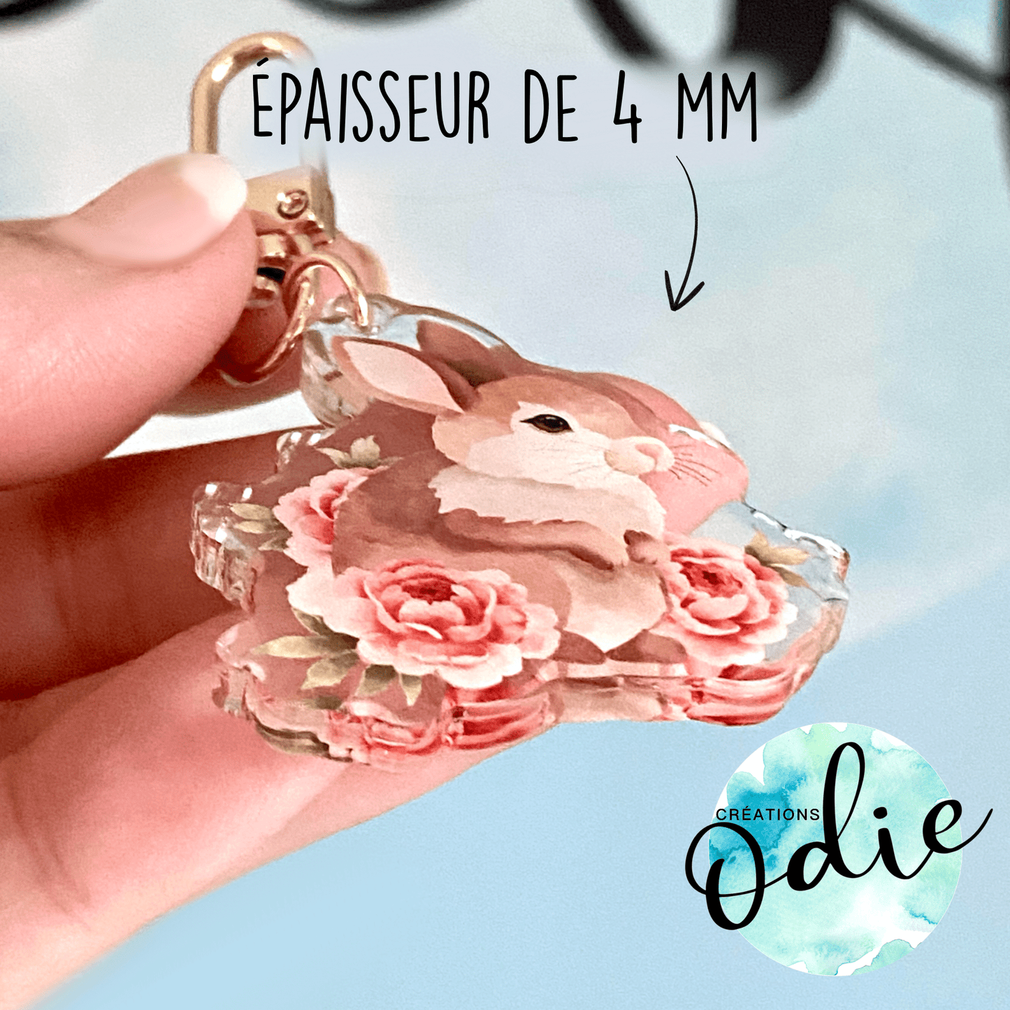 Porte-clés Lapin et pivoines - Porte-clé - Créations Odie