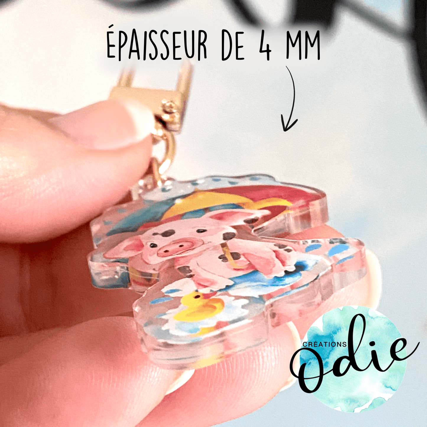 Porte-clés Porcelet sous la pluie - Porte-clé - Créations Odie