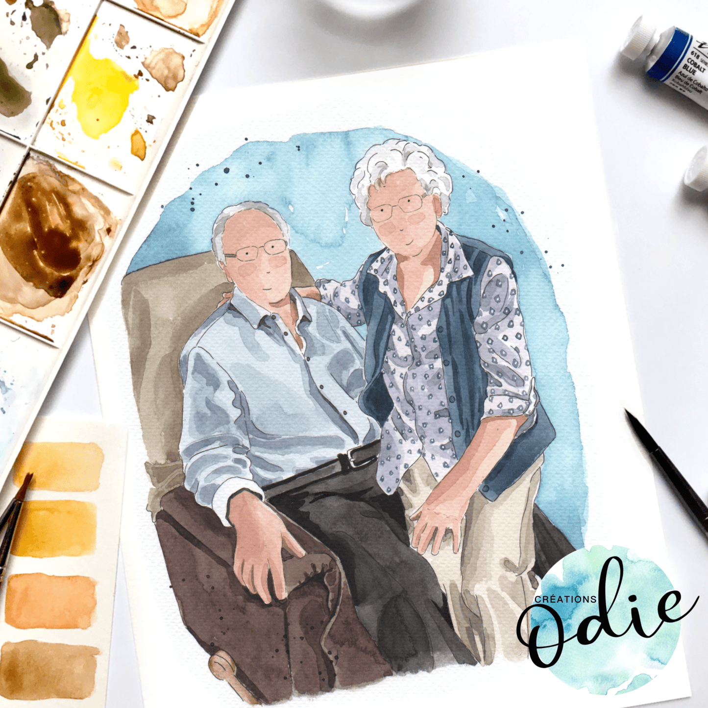 Portrait personnalisé aquarelle - Portrait personnalisé aquarelle - Créations Odie