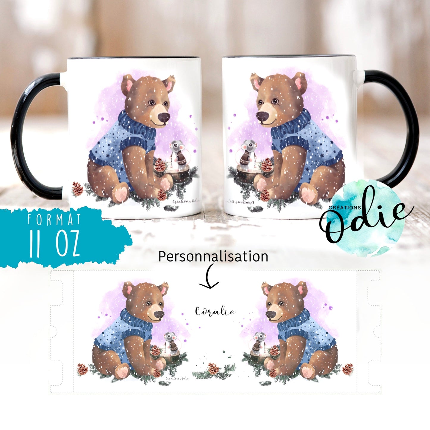 Tasse en acier émaillé - Ourson en forêt - Tasse - Créations Odie