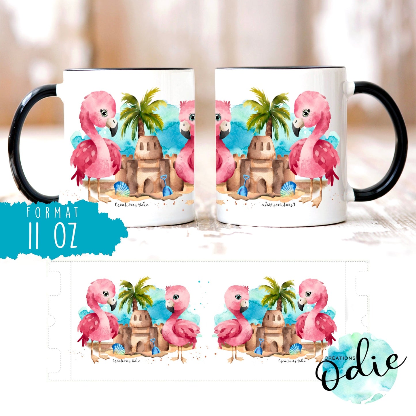 Tasse Flamants à la plage - Tasse - Créations Odie