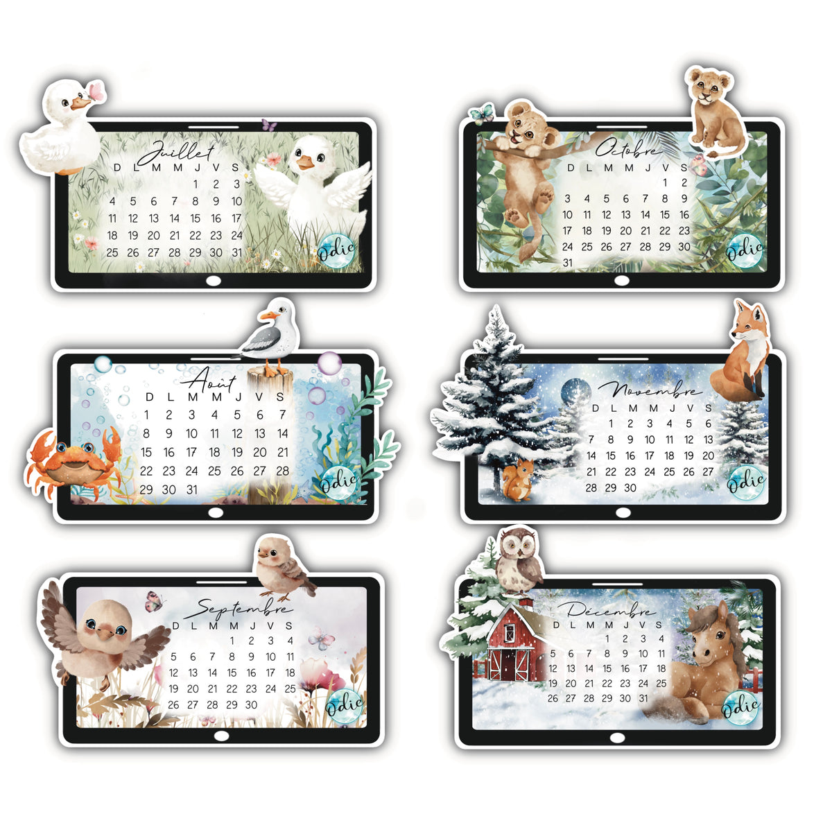 Calendrier de bureau 2027 illustré avec support en bois | Fait au Québec
