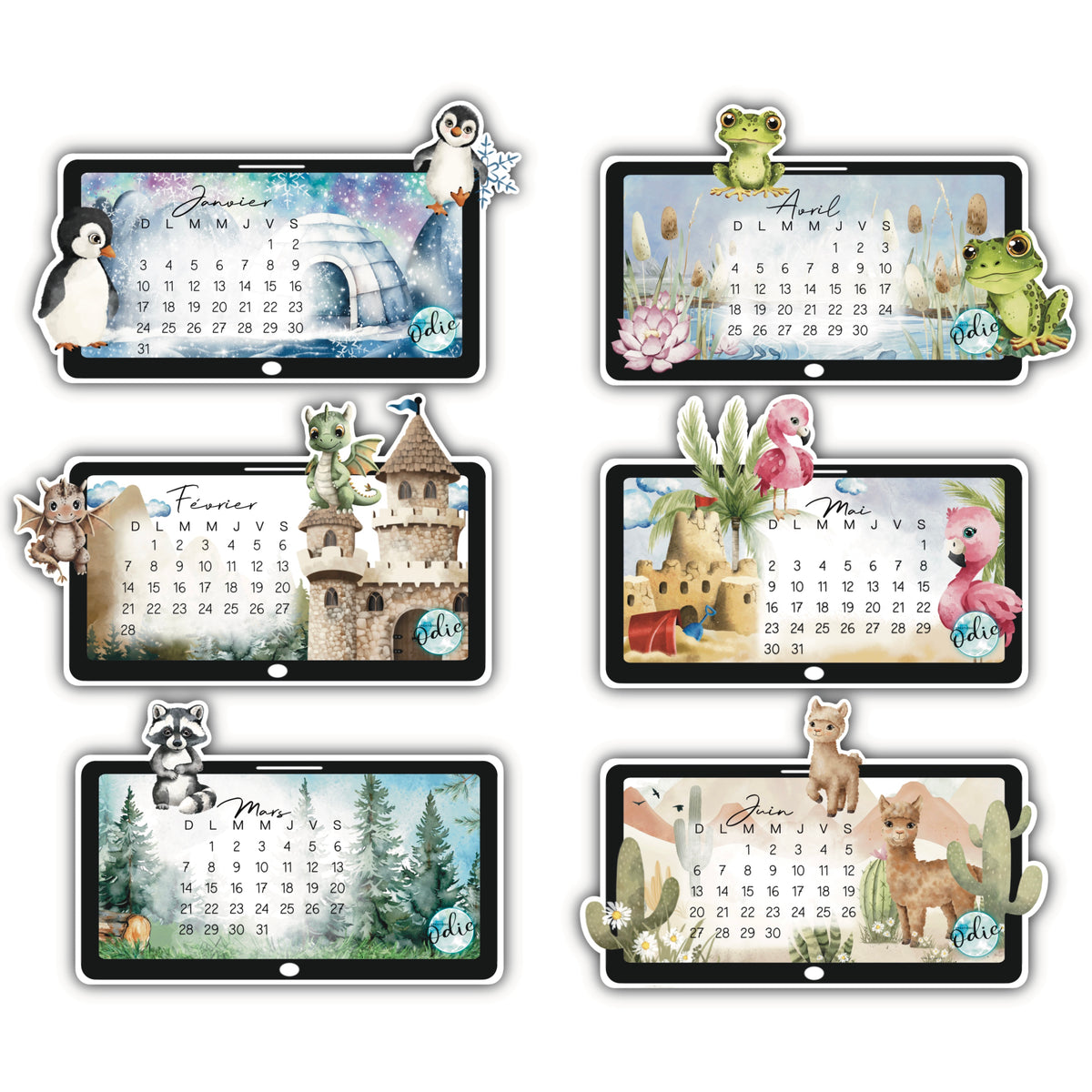Calendrier de bureau 2027 illustré avec support en bois | Fait au Québec