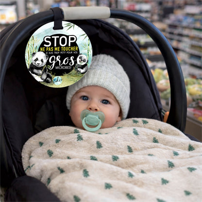 Affichette “Ne pas toucher bébé” – Poussette & siège auto (coquille) – Les petits pandas