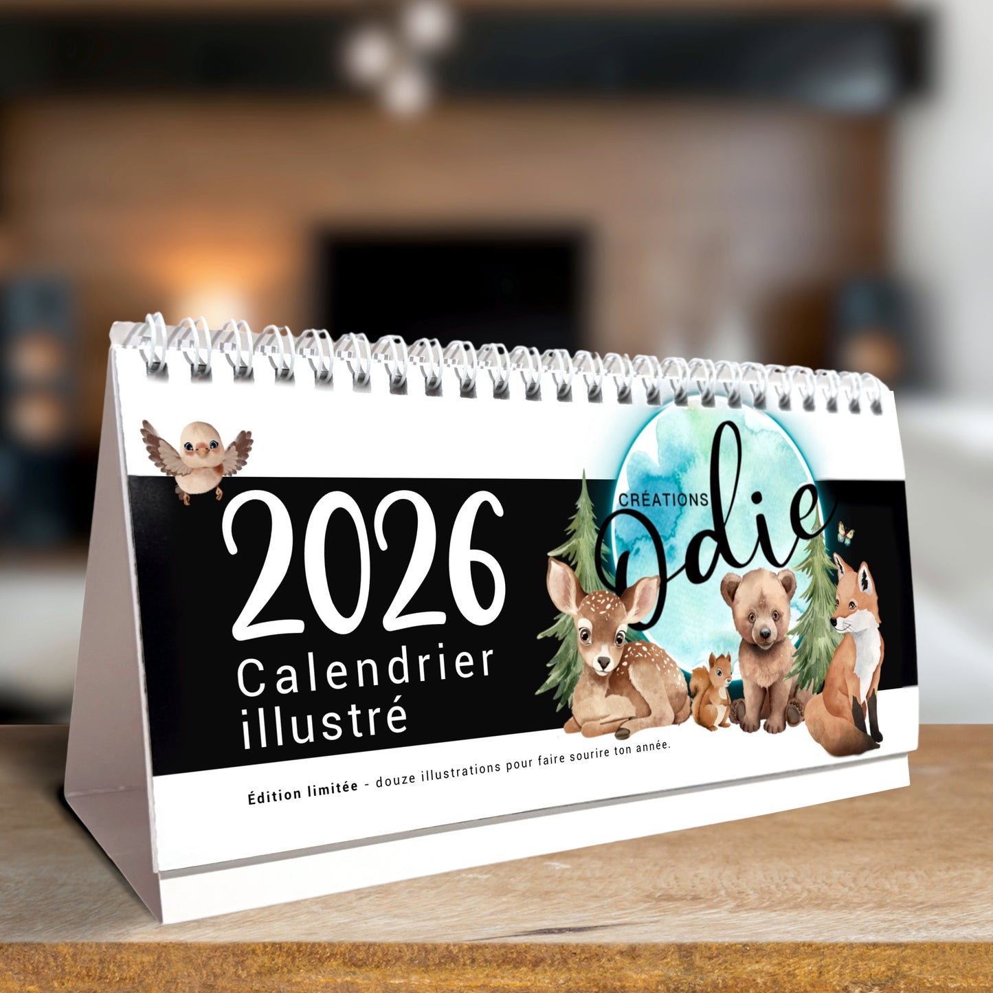 Calendrier illustré 2026 spiralé – Fait au Québec | Créations Odie