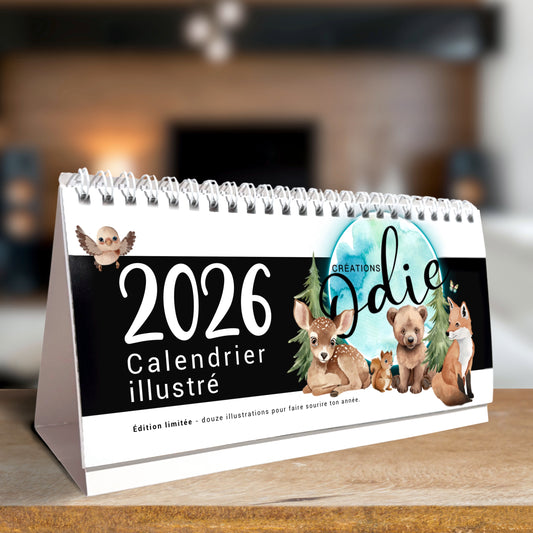 Calendrier illustré 2026 spiralé – Fait au Québec | Créations Odie