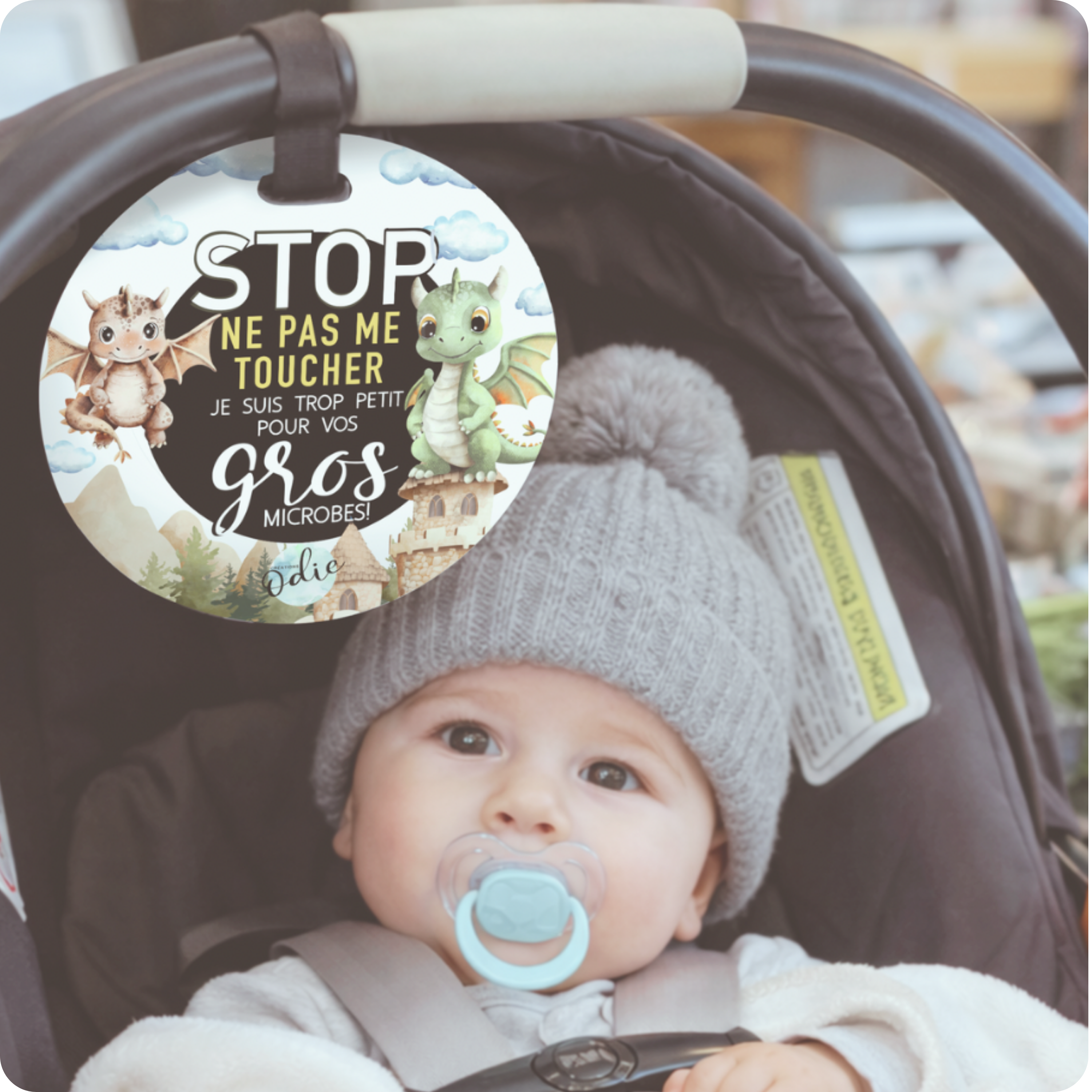 Affichette ne pas toucher bébé à accrocher sur la poussette ou le siège d'auto