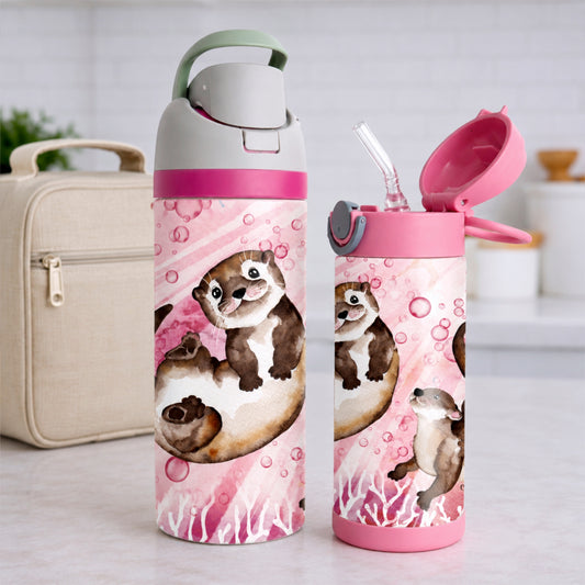 Gourde thermos - Les petites loutres en rose