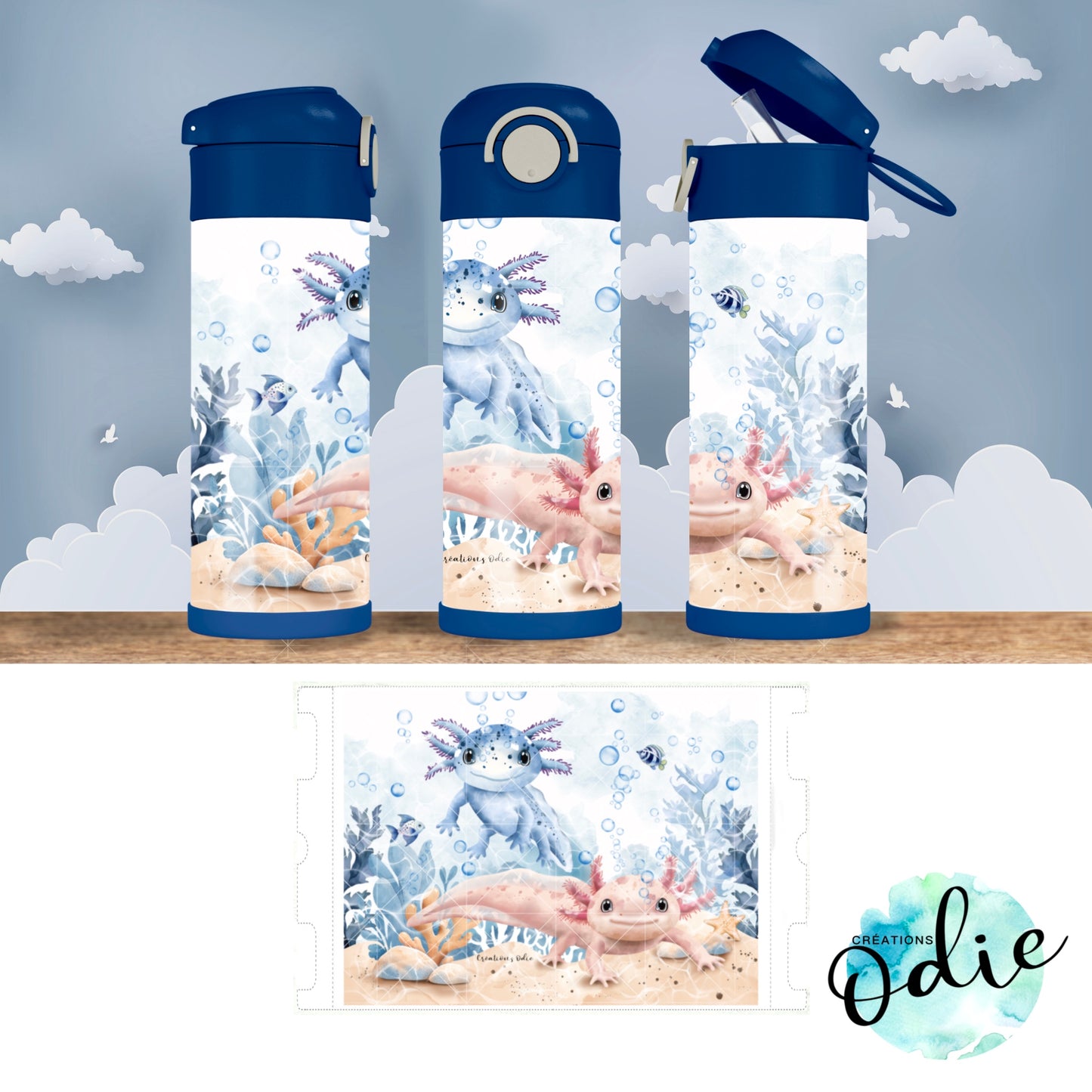 Gourde thermos - Mignons Axolotls
