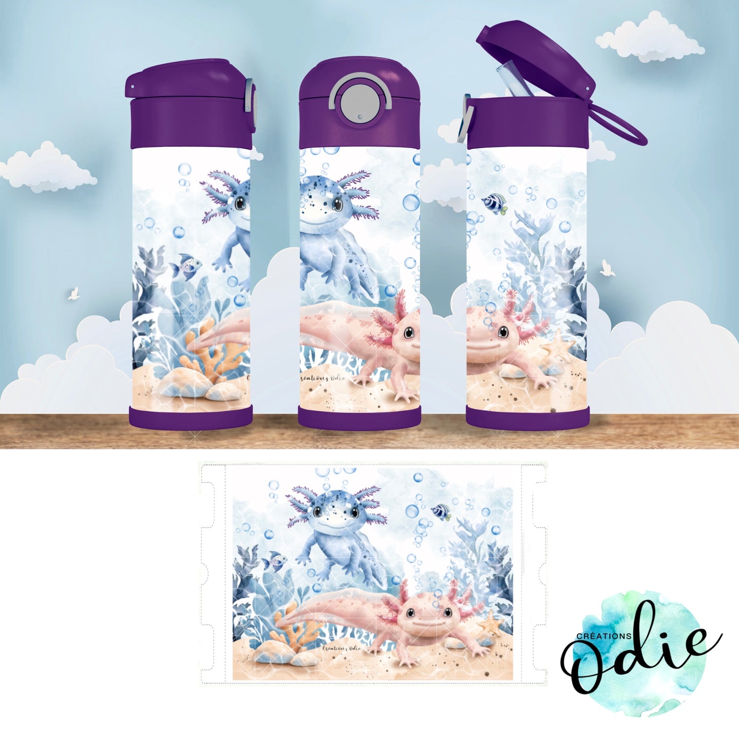 Gourde thermos - Mignons Axolotls