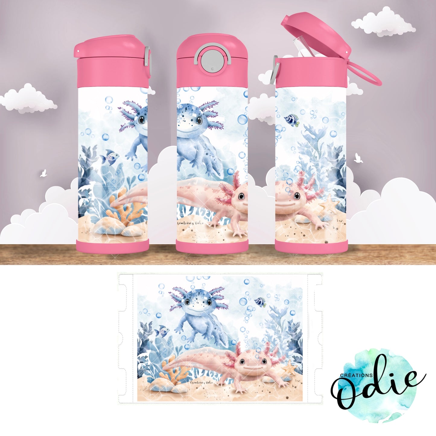 Gourde thermos - Mignons Axolotls