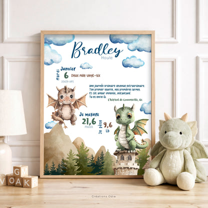 Affiche de naissance - Les petits dragons