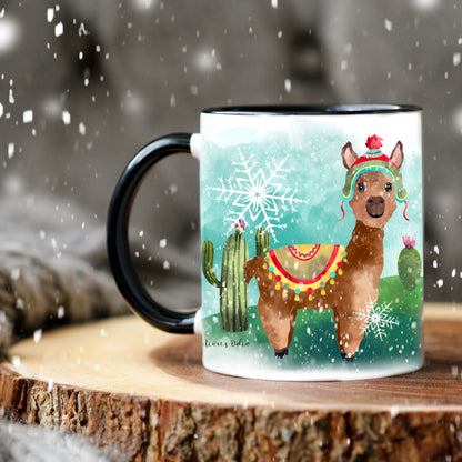 Tasse les alpagas sous la neige