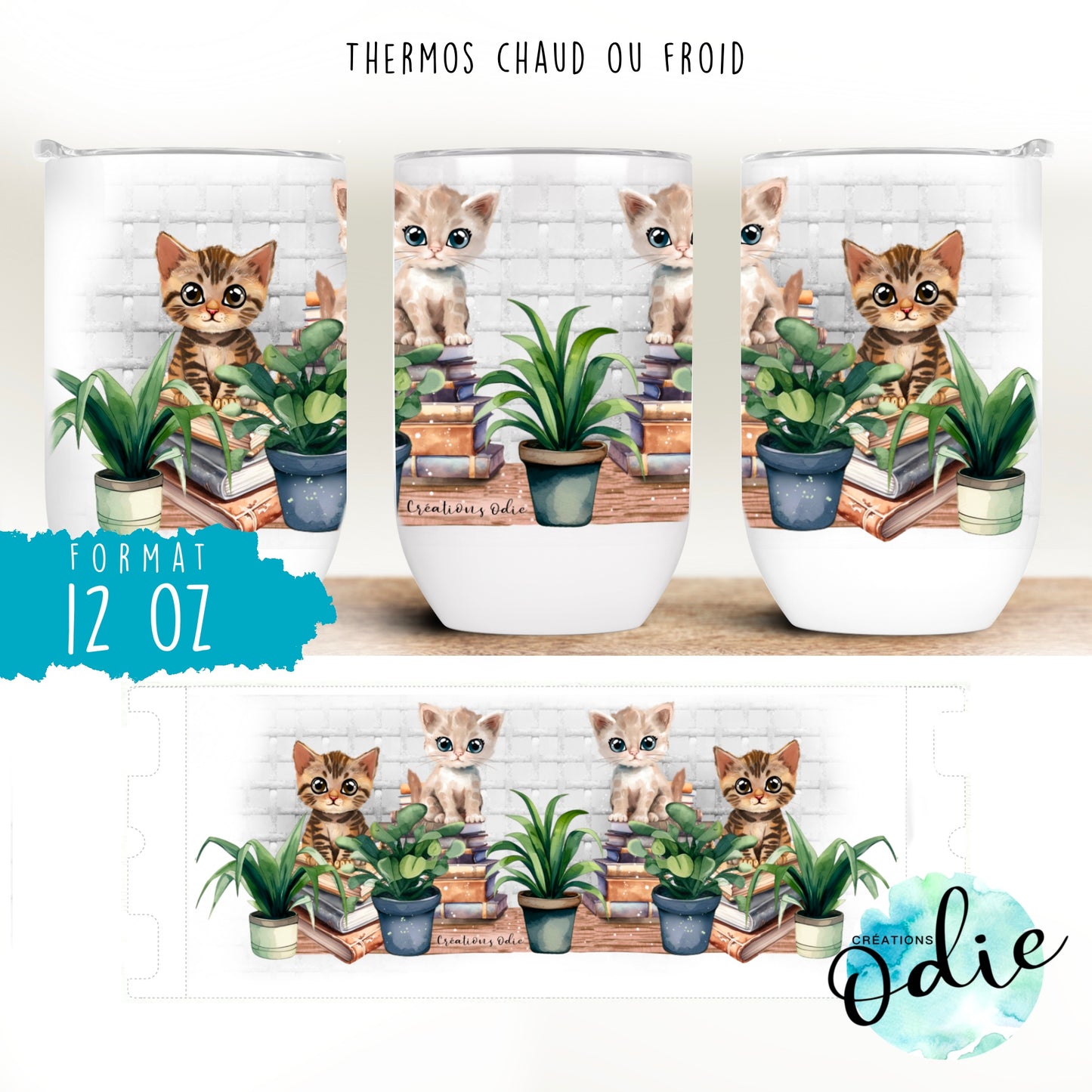 Verre isotherme - Petits chats sur des livres