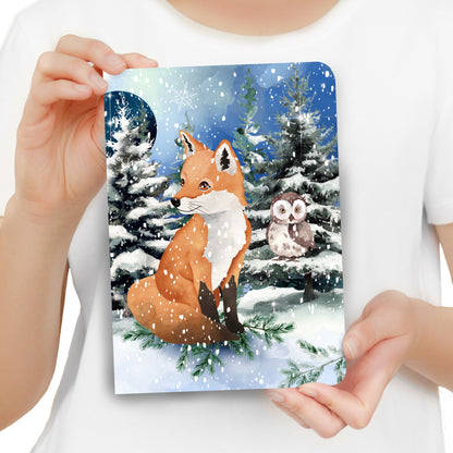 Carte - Renards dans un paysage d'hiver avec un hibou