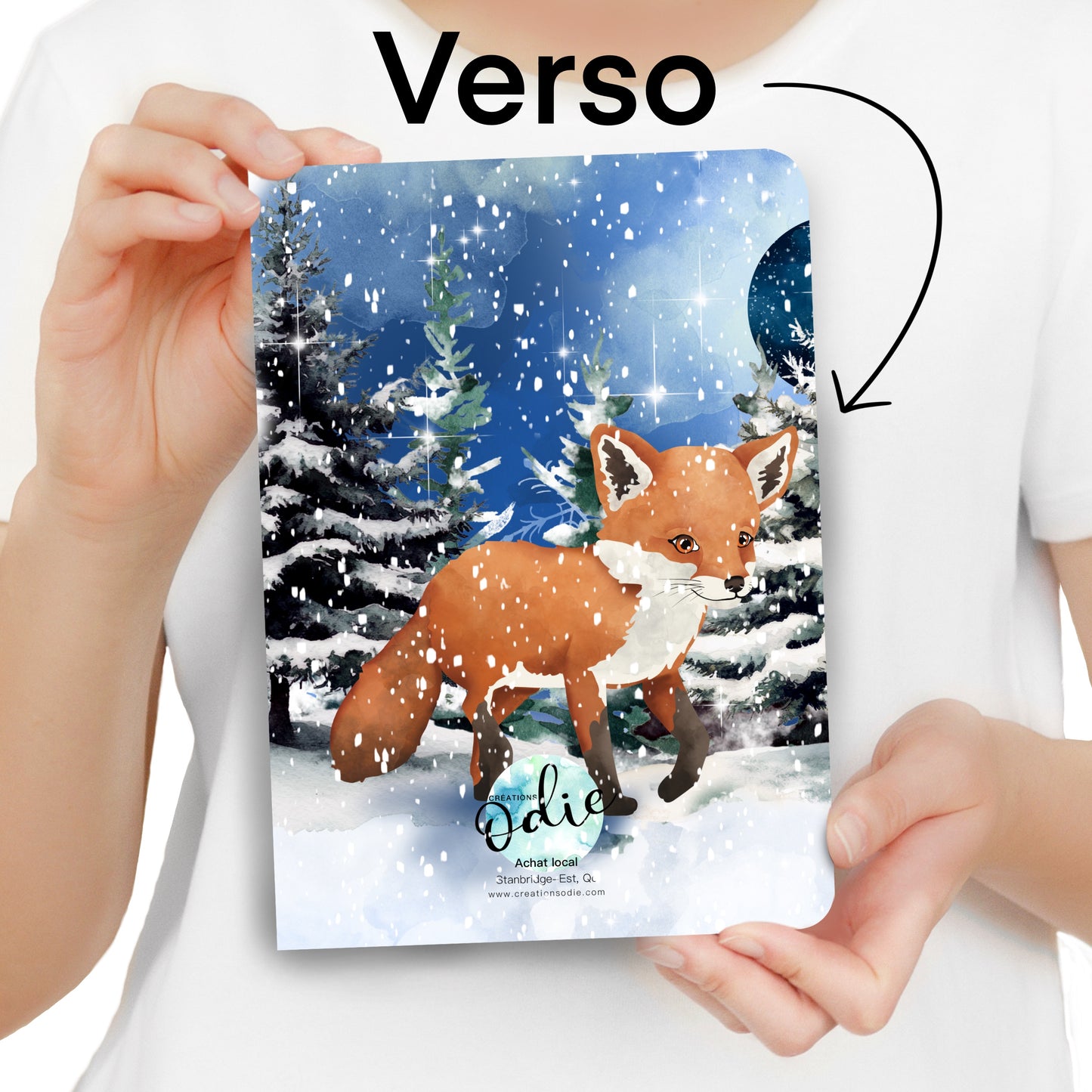 Carte - Renards dans un paysage d'hiver avec un hibou