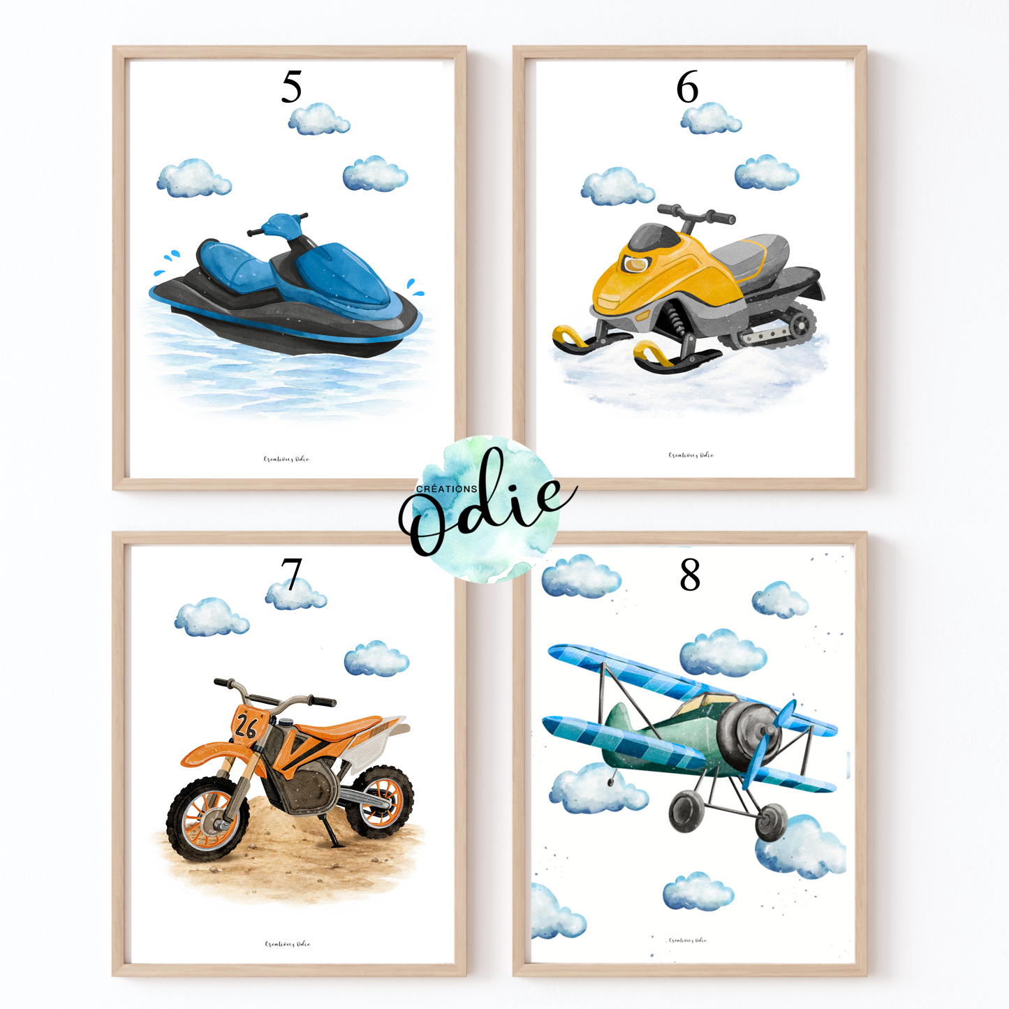 4 choix affiches motomarine skidoo motocross et planeur decoration chambre enfant