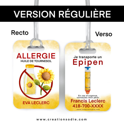 Étiquette d’alerte - Allergie Huile de tournesol