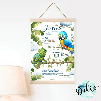 Affiche de naissance - Ara et le caméléon - Bébés et tout-petits - Créations Odie