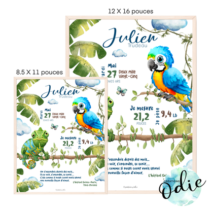 Affiche de naissance - Ara et le caméléon - Bébés et tout-petits - Créations Odie