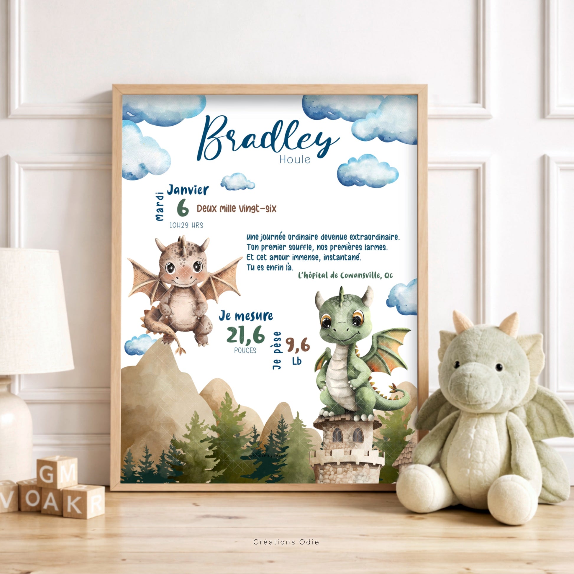 Affiche de naissance - Les petits dragons - Bébés et tout-petits - Créations Odie