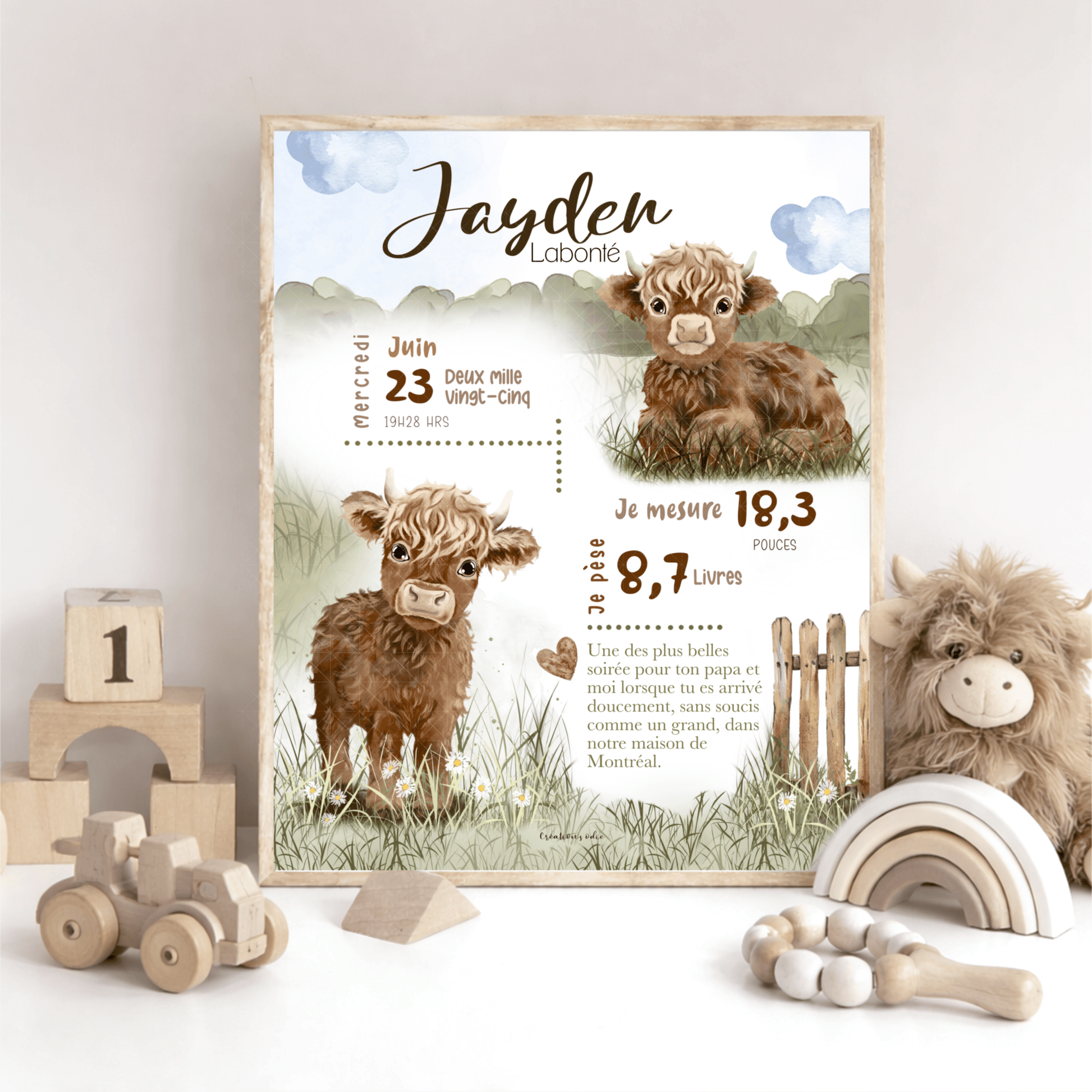 Affiche de naissance - Les vaches highland - Bébés et tout-petits - Créations Odie