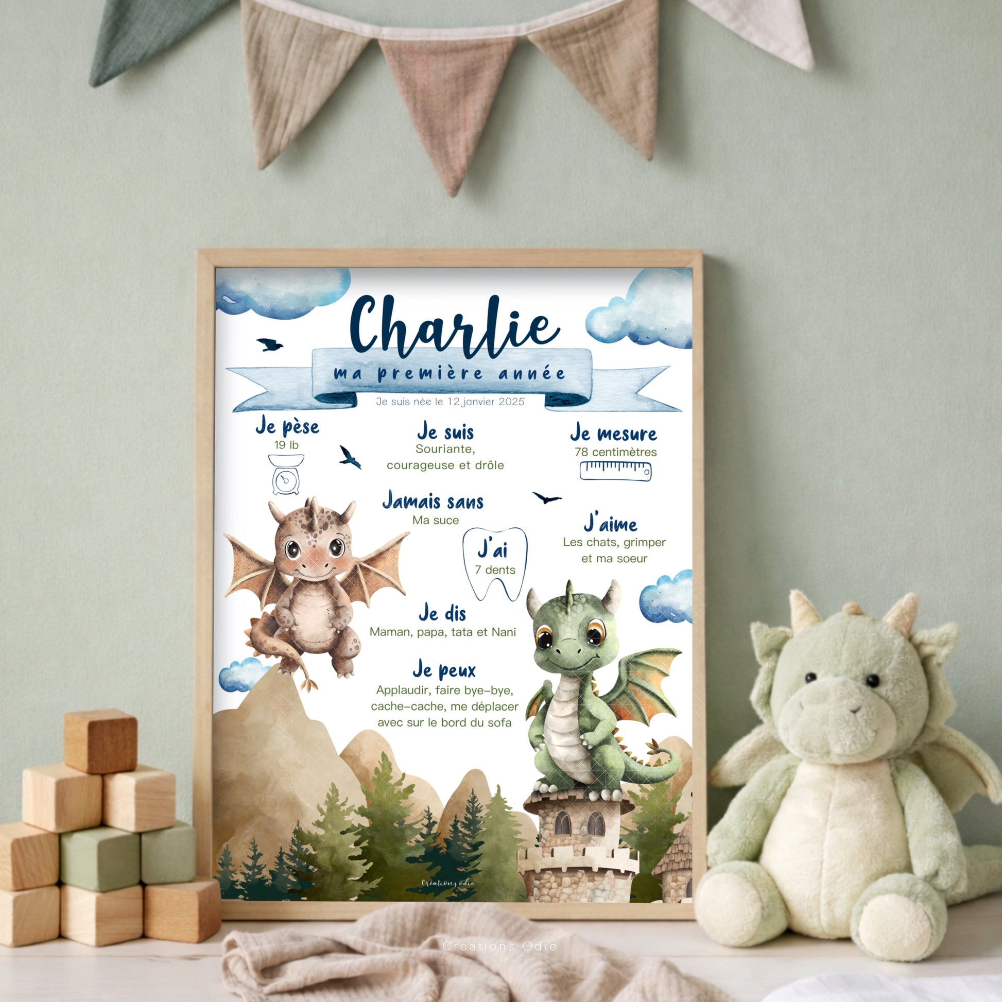 Affiche Ma première année - Les petits dragons - Bébés et tout-petits - Créations Odie