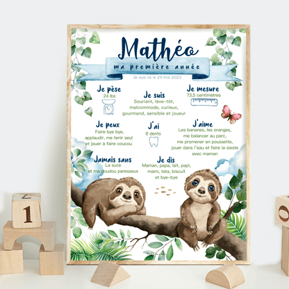 Affiche Ma première année - Les petits paresseux - Bébés et tout-petits - Créations Odie