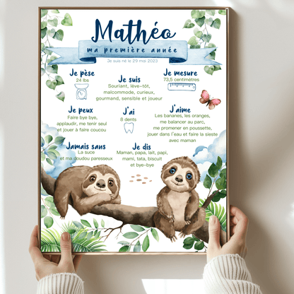 Affiche Ma première année - Les petits paresseux - Bébés et tout-petits - Créations Odie