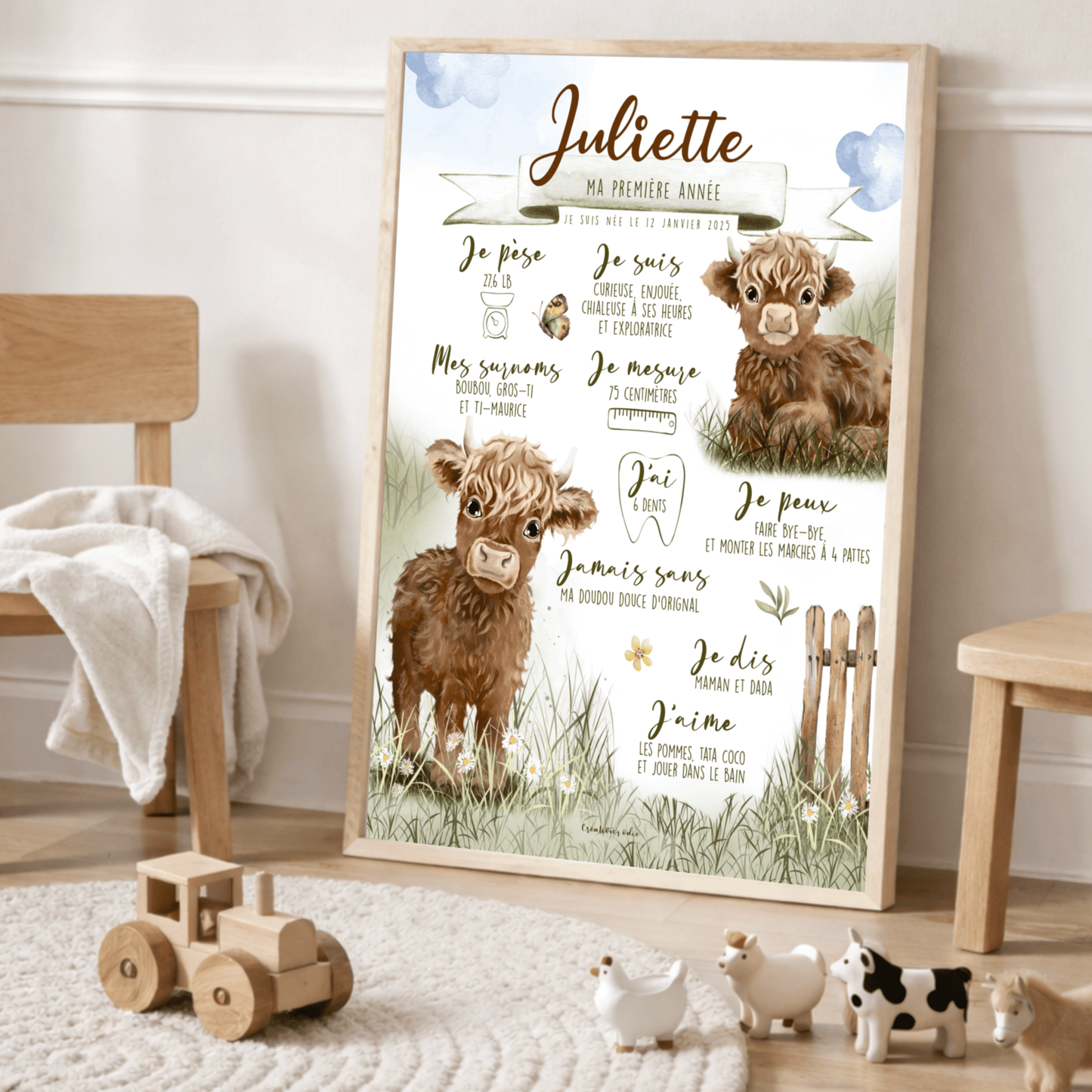 Affiche Ma première année - Les vaches highland - Bébés et tout-petits - Créations Odie