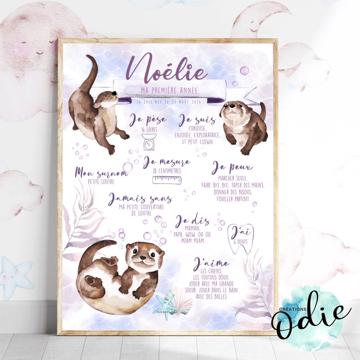 Affiche Ma première année - Loutres - Bébés et tout-petits - Créations Odie