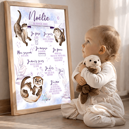 Affiche Ma première année - Loutres - Bébés et tout-petits - Créations Odie