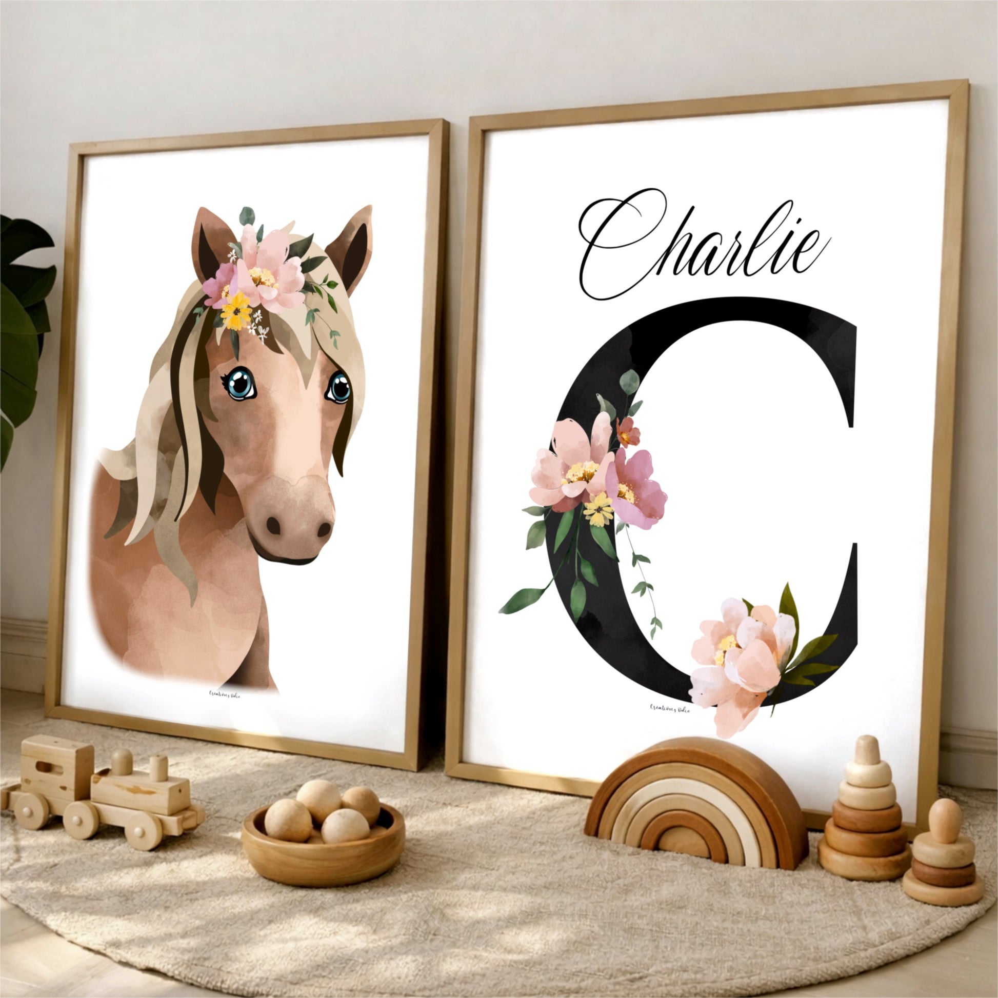 Affiches chambre enfant - Bébé cheval aux fleurs - Affiche - Créations Odie