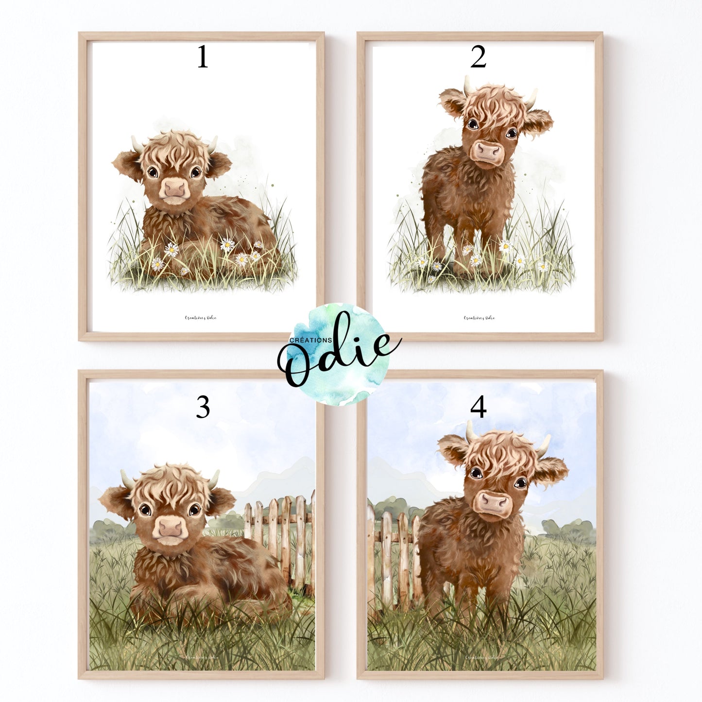 Affiches chambre enfant - Vache Highland - Affiche - Créations Odie