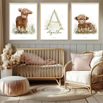 Affiches chambre enfant - Vache Highland - Affiche - Créations Odie