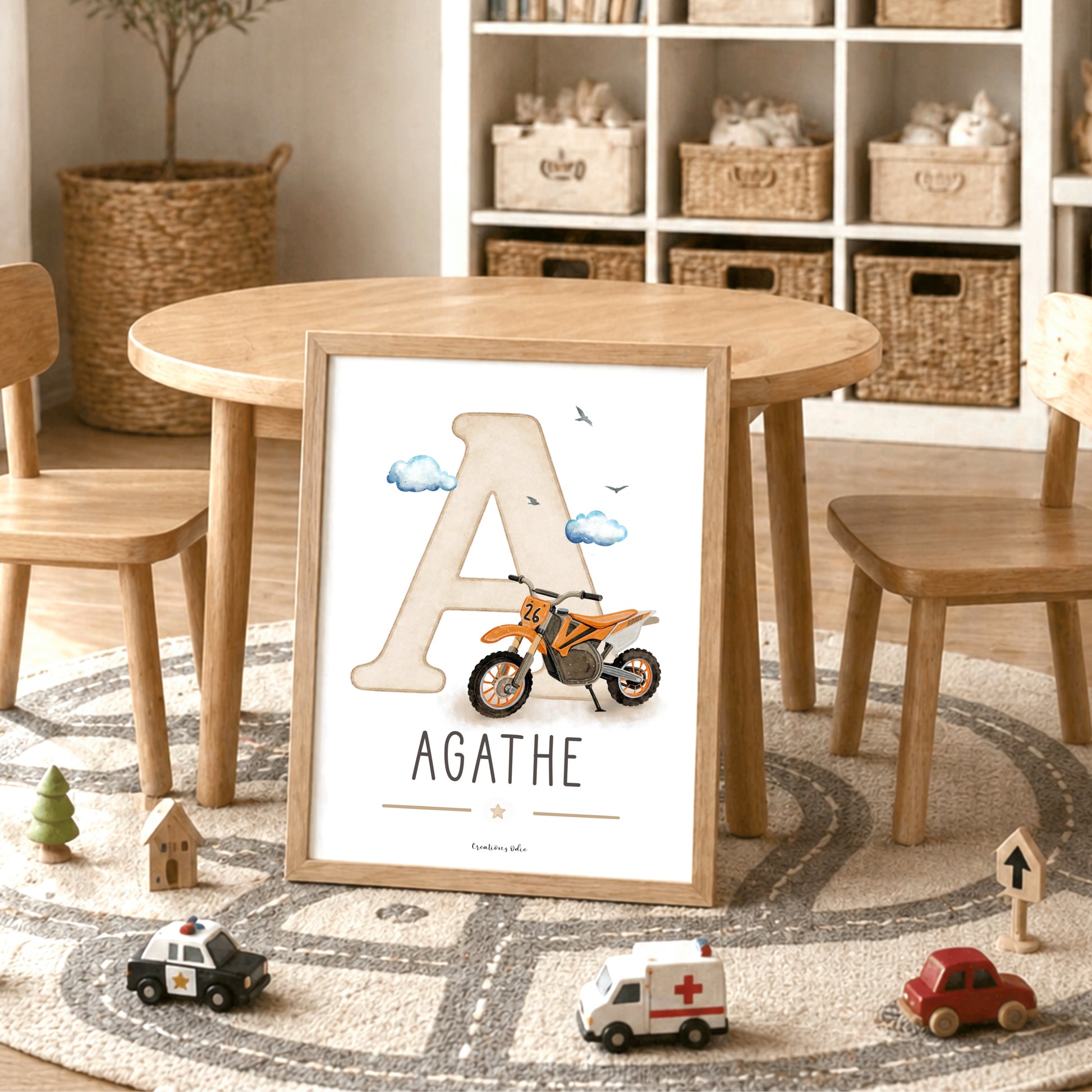 Affiche personnalisée pour enfant avec illustration de motocross pour décoration de chambre prénom