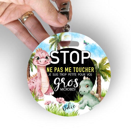 Affichette “Ne pas toucher bébé” – Poussette & siège auto (coquille) – Dinosaures adorables - Affichette ne pas toucher - Créations Odie