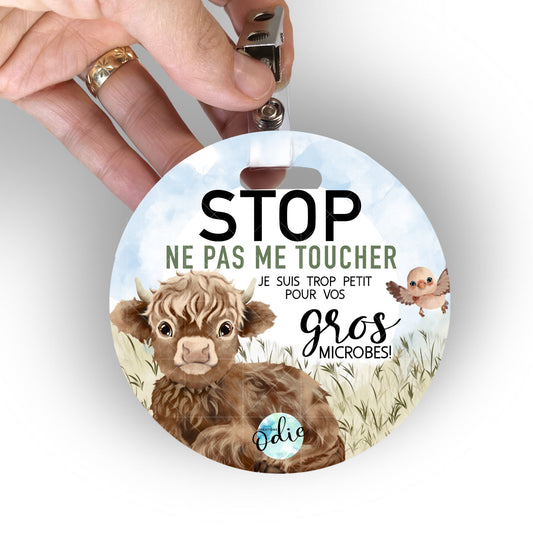 Affichette “Ne pas toucher bébé” – Poussette & siège auto (coquille) – La petite vache Highland - Affichette ne pas toucher - Créations Odie