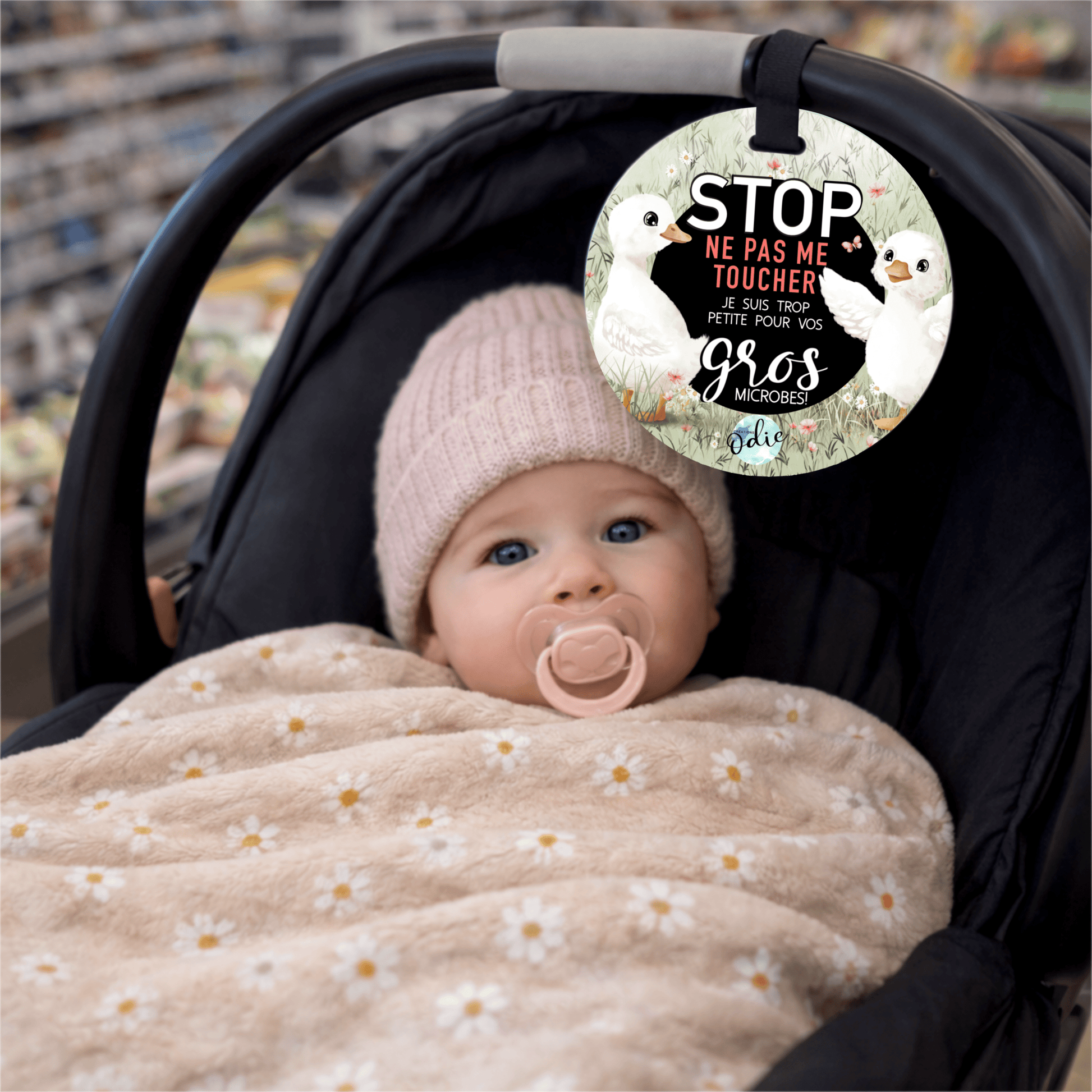 Affichette “Ne pas toucher bébé” – Poussette & siège auto (coquille) – Les petites oies - Affichette ne pas toucher - Créations Odie
