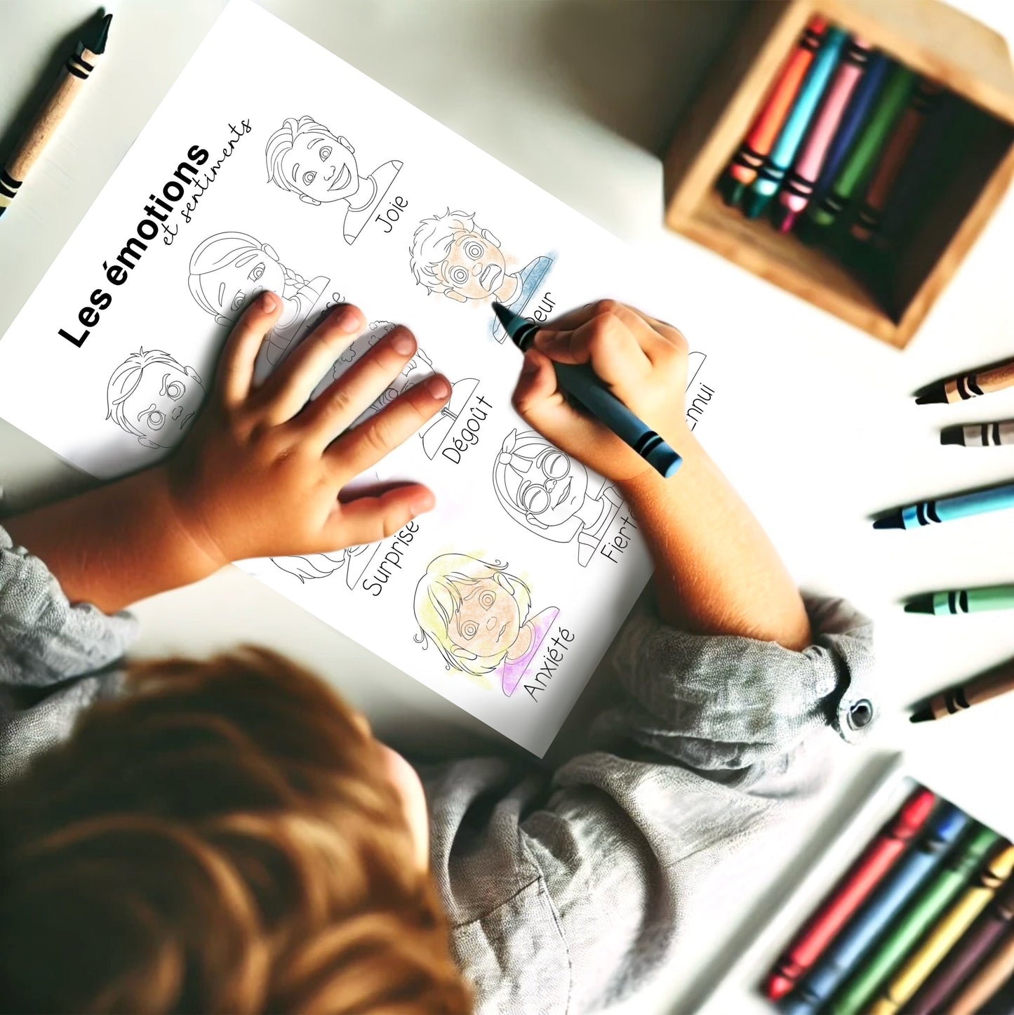 Version à colorier des émotions incluse en cadeau avec l'ensemble d'aimants