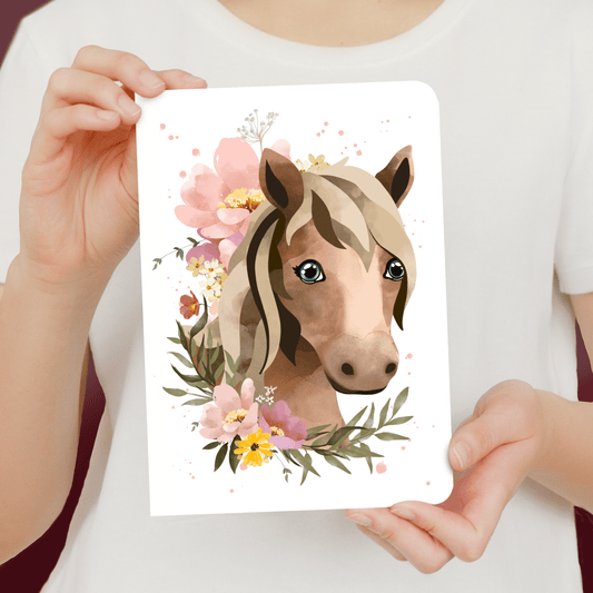 Carte - Cheval et fleurs - Carte de voeux - Créations Odie