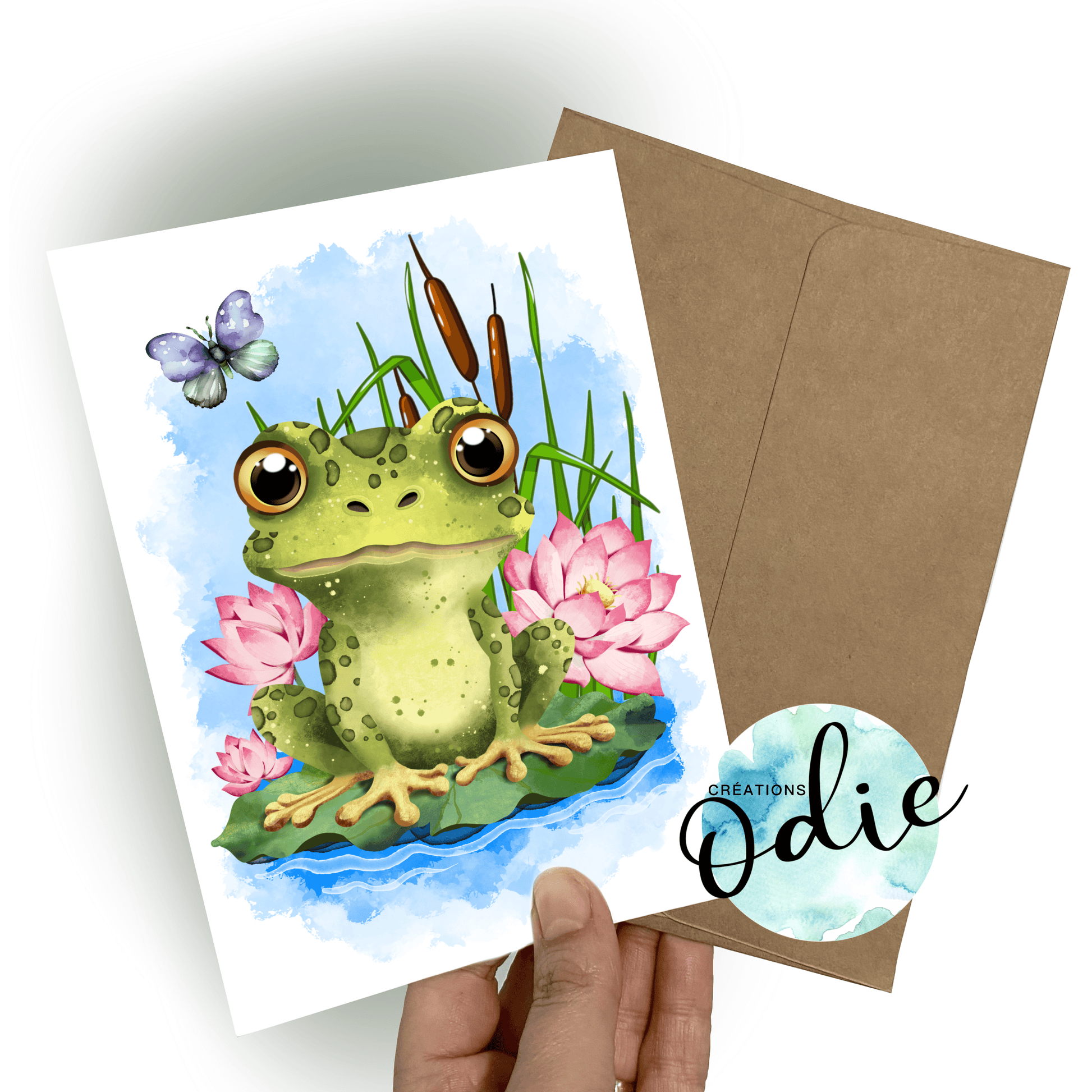 Carte - Grenouille et lotus 1 - Carte de voeux - Créations Odie