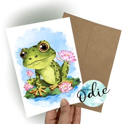 Carte - Grenouille et lotus 2 - Carte de voeux - Créations Odie